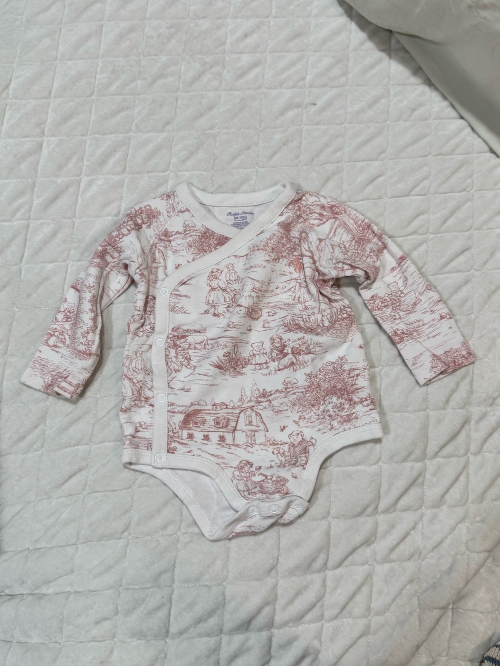 Ralph Lauren Cream One-Piece Bodysuit with Pink Toile Print